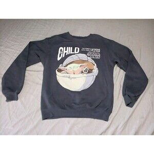Star Wars Sweatshirt Women's Size Extra Small The Child Baby Yoda Grey Crewneck